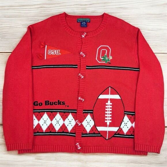 Collegiate Eagles Eye Ohio State Buckeye Womens XL Red Football Cardigan Sweater - Picture 1 of 16
